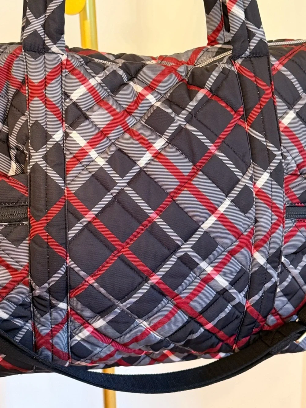 Vera Bradley Quilted Plaid Diaper Tote Bag - Black, Red & White Crossbody - Picture 6 of 13